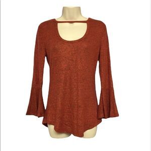 𝅺heathered Rose/Black Soft Bell Sleeve Sweater Top Medium